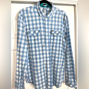 Billabong Dress Shirt Adult X-Large Blue White Plaid Button Up Long Sleeve Mens